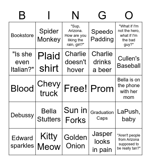 Twilight Bingo Card
