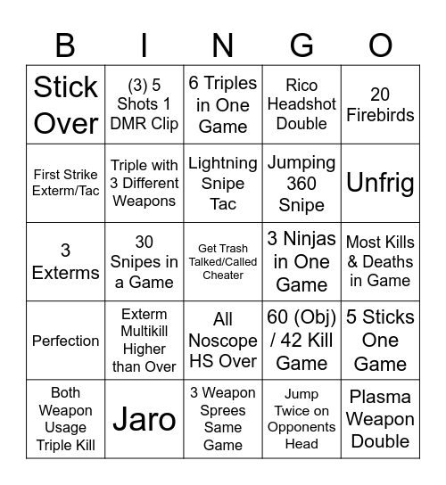 Halo Bingo Card