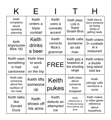 SECRET BACHELOR PARTY BINGO Card