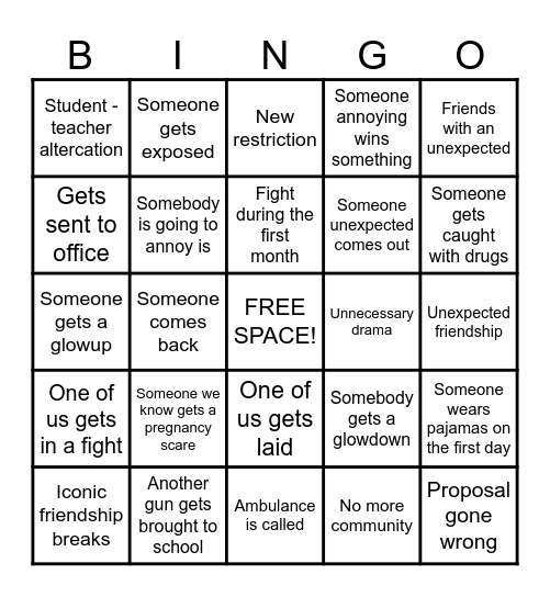 Senior Year Bingo Card