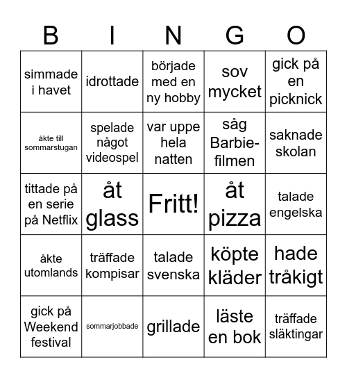 Sommar bingo Card