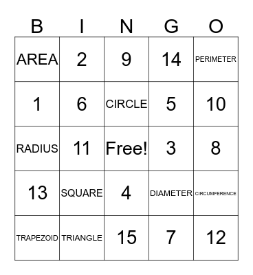 GEOMETRY BINGO! Bingo Card