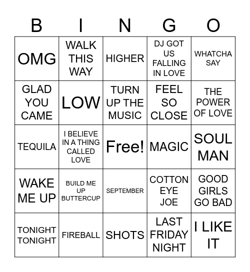 PARTY HITS COVER Bingo Card