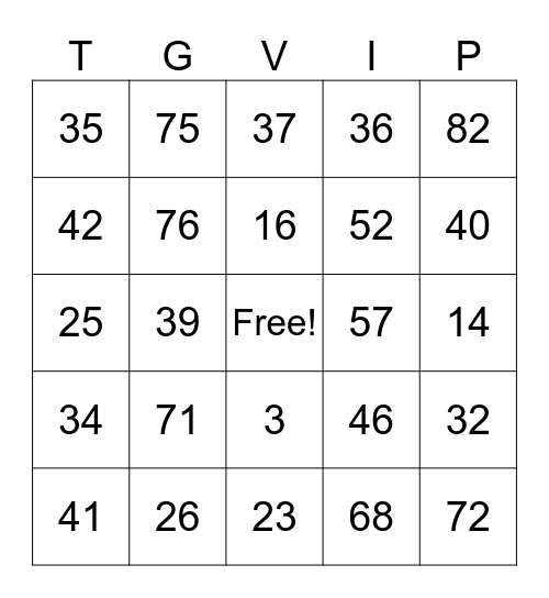 Lucky Numbers Bingo Card