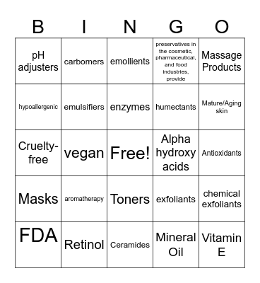 Skincare Products Bingo Card