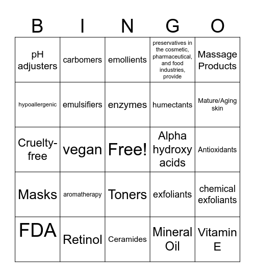 Skincare Products Bingo Card