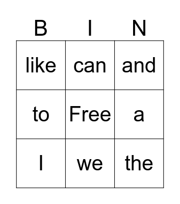 September Sight Word  Bingo Card