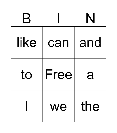 September Sight Word  Bingo Card