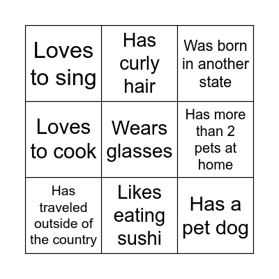 Find Someone Who... Bingo Card