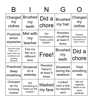Bravery Challenges Bingo Card