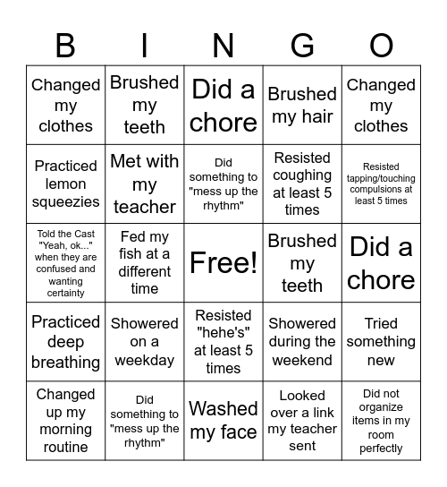 Bravery Challenges Bingo Card