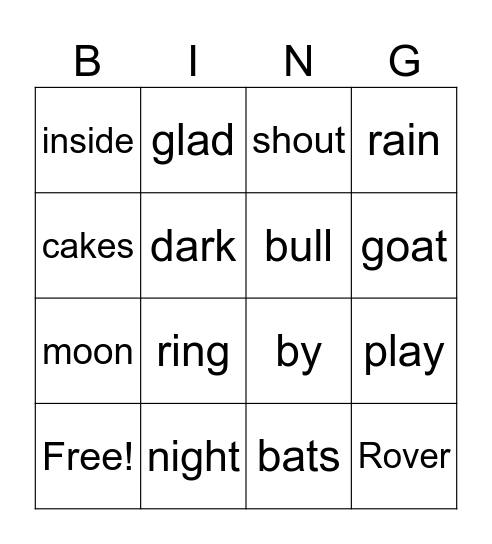 Rhyming Bingo Card