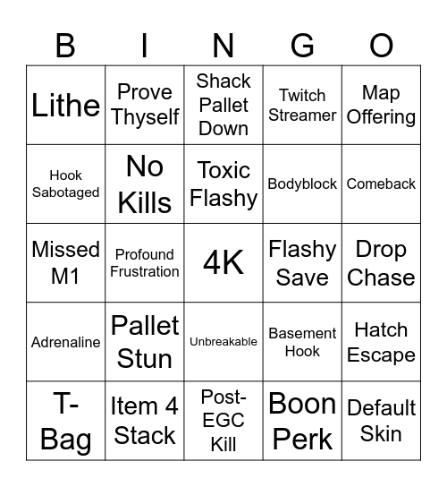 Dead by Daylight - Killer Edition Bingo Card