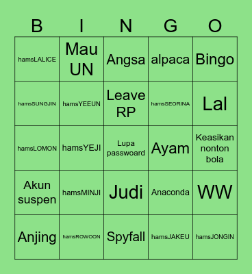 Bingonya Minji Bingo Card