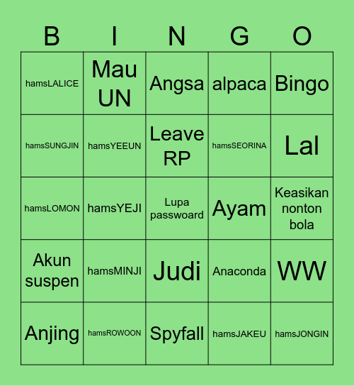 Bingonya Minji Bingo Card