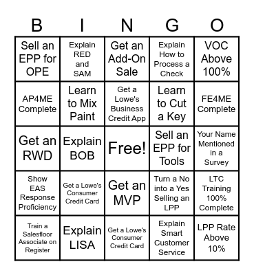 Front End at Lowe's Bingo Card
