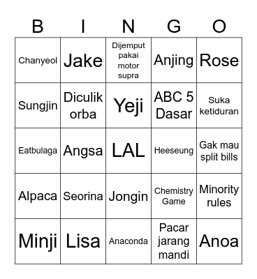 Sungjin's Bingo Card