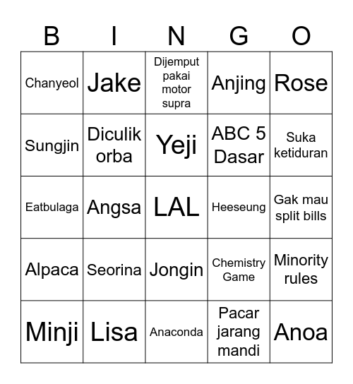 Sungjin's Bingo Card