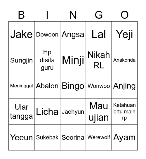 hamsYEEUN Bingo Card