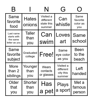 Meet your Neighbor BINGO Card