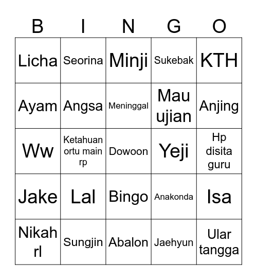 hamsYEEUN Bingo Card