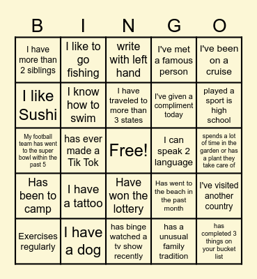 Get To Know You Bingo Card