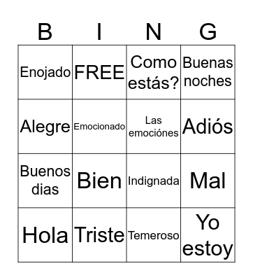 Feelings & Greetings Bingo Card