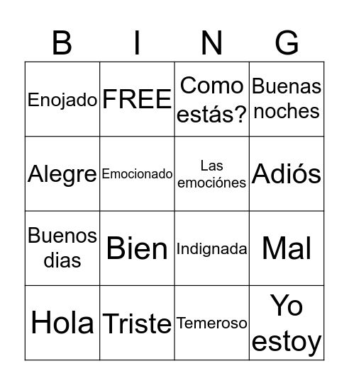 Feelings & Greetings Bingo Card