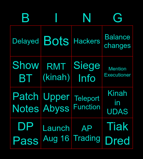 Aion Classic Clownfiesta 2.0 Bingo Card
