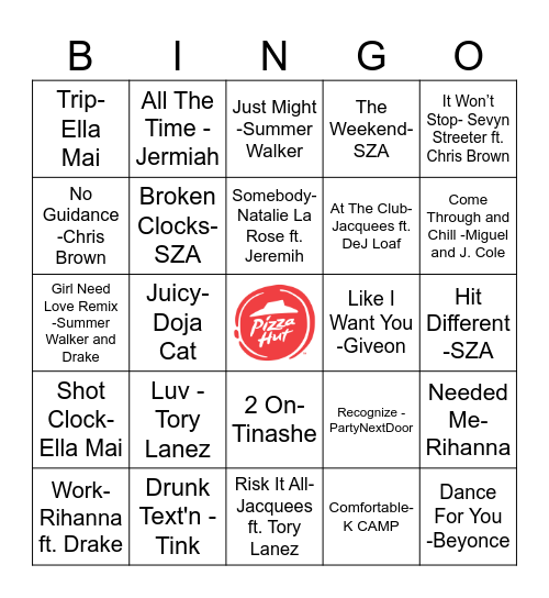 Latest R&B Bingo Card