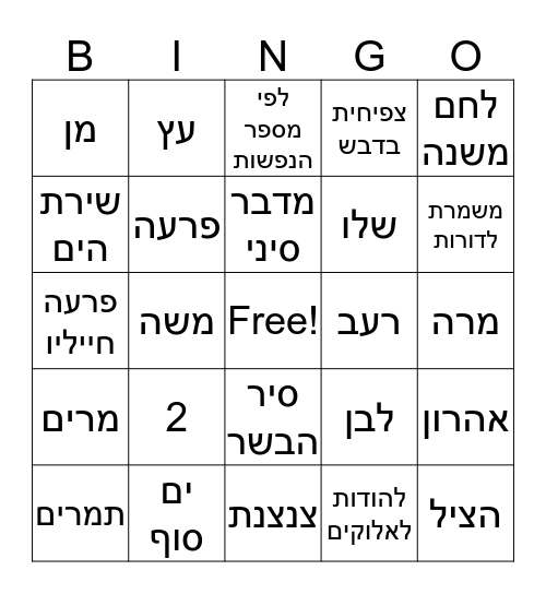 בינגו תנ"ך Bingo Card
