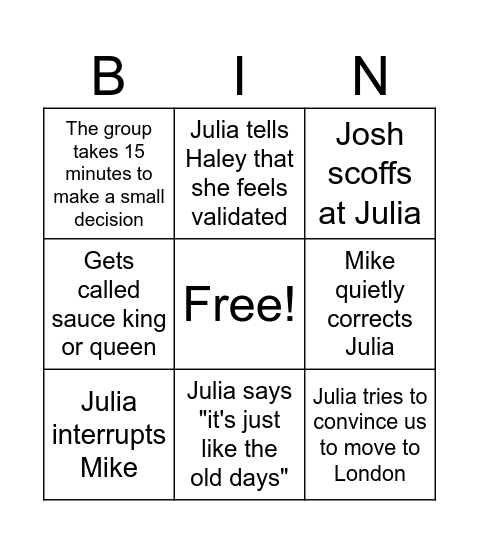 Weekend Bingo Card