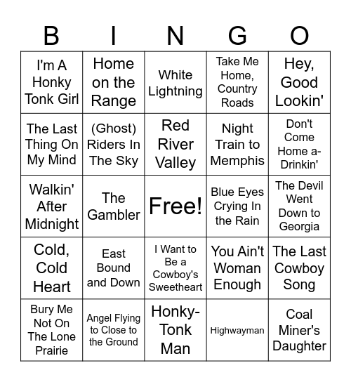 Old West Music Bingo Card