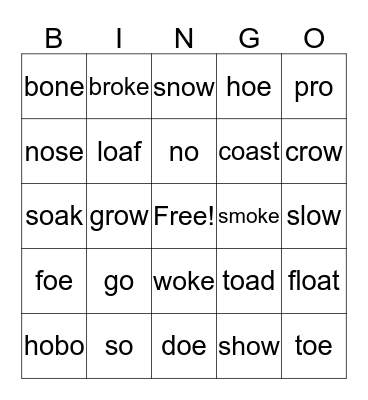 Long o words Bingo Card