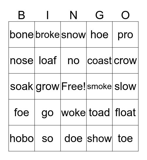 Long o words Bingo Card