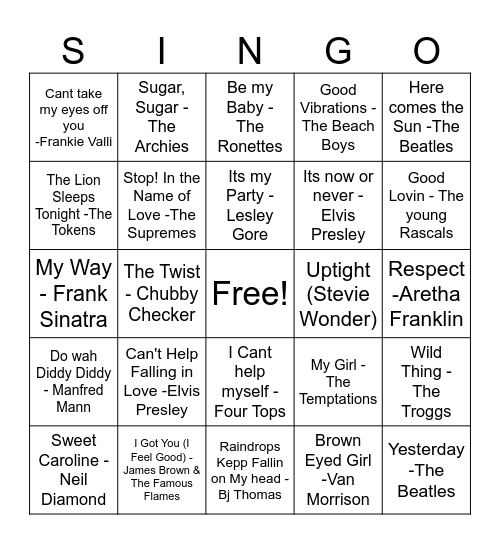 1960's Singo Bingo Card