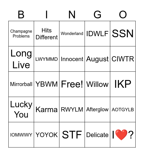 Bingo (Camila’s Version) Bingo Card
