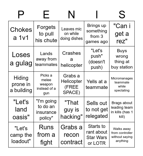 WILL COD BINGO Card