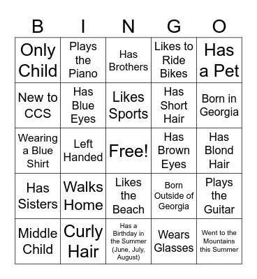 First Day Bingo Card