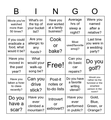 Ice Breaker #3 Bingo Card