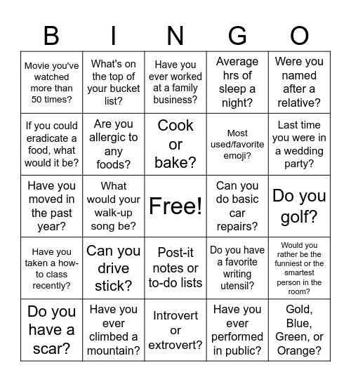 Ice Breaker #3 Bingo Card