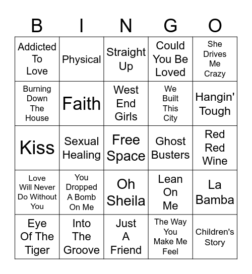 80s Hits 3 Bingo Card