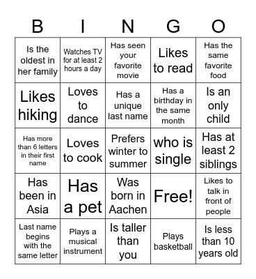 FIND THE PERSON WHO.... Bingo Card