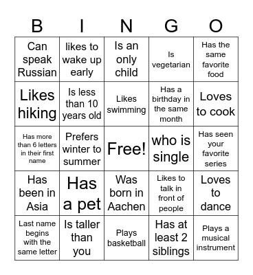 FIND THE PERSON WHO.... Bingo Card