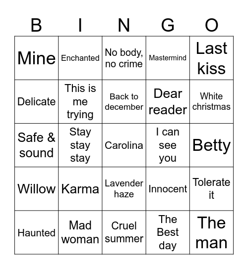 Binguito swiftie Bingo Card