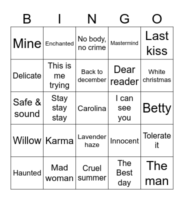 Binguito swiftie Bingo Card