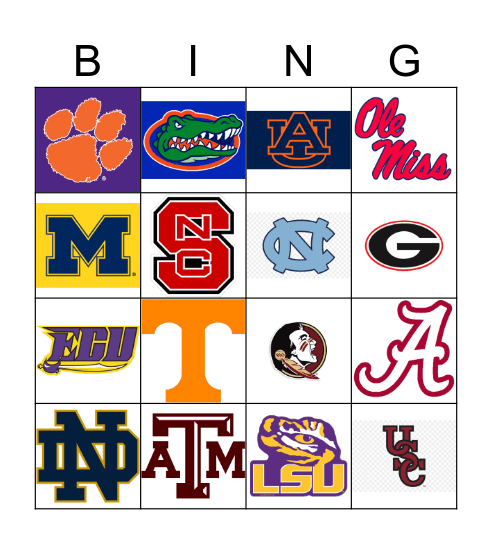 College Football Bingo Card