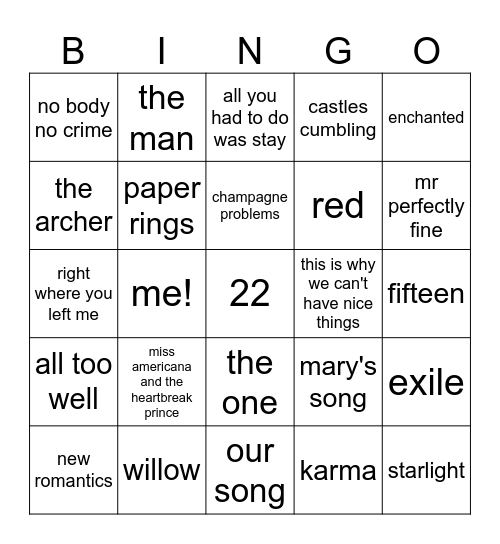 bingo swiftie Bingo Card