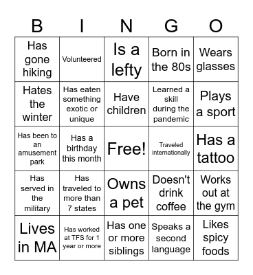 Belonging Bingo Card