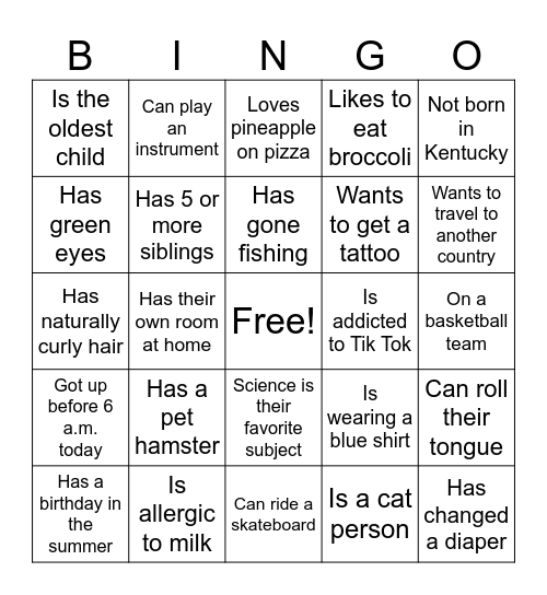 First Day of School Bingo Card